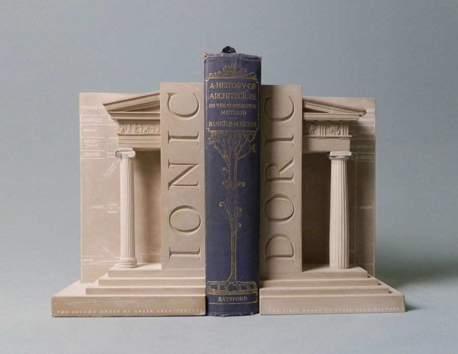 Purchase The Three Orders of Architecture bookends Ionic-Doric, handmade in plaster by Timothy Richards.